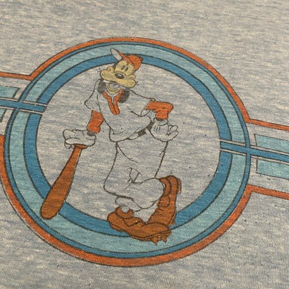 Vintage Goofy Baseball 44 Single Stitch V Neck Shirt Mens Large 90s Disney Thin - Picture 3 of 10